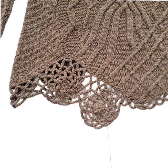 Anthropologie Moth Brown Turtleneck Cowl Wool Sweater Small Crochet Boho - Picture 10 of 11